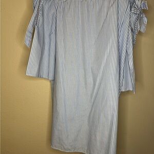 Blue and White Striped Off-Shoulder Dress